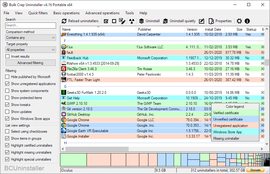 Bulk-Crap-Uninstaller — BCUninstaller Main window