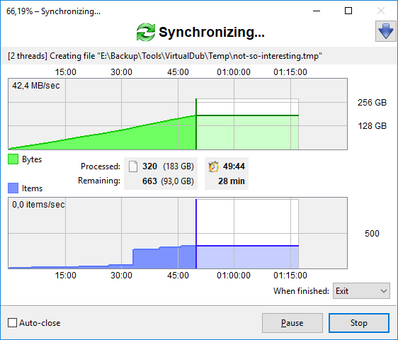 FreeFileSync — Synchronization progress dialog