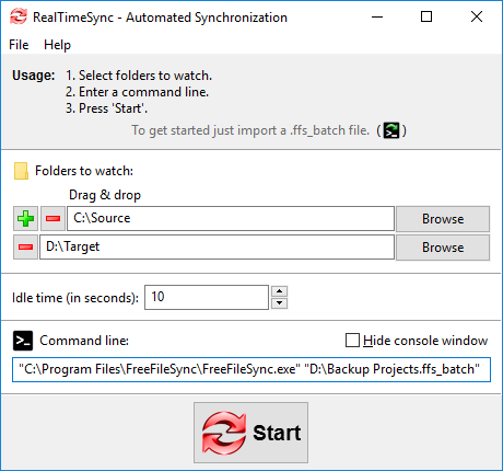 FreeFileSync — Trigger synchronizations using RealTimeSync