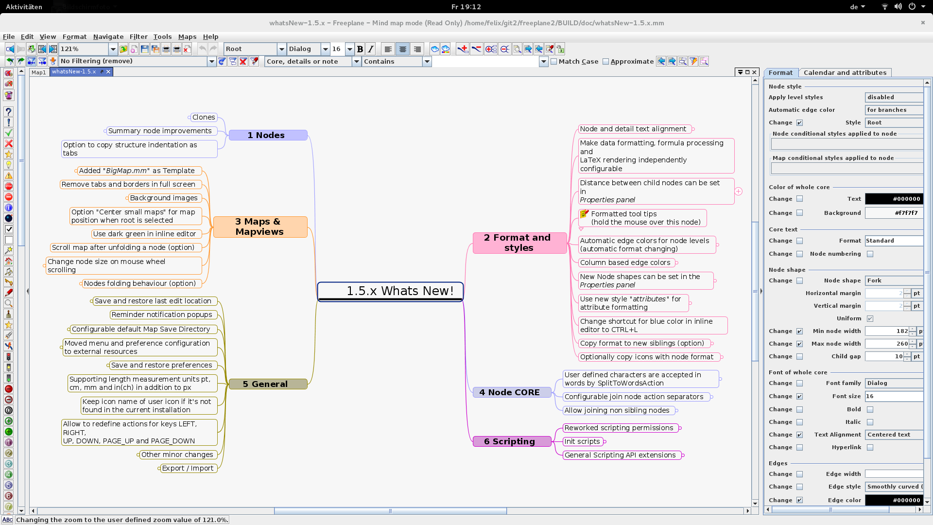 Freeplane — Sample map (what's new in 1.5.x)
