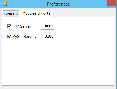 Laragon — Preferences - Select modules and change ports