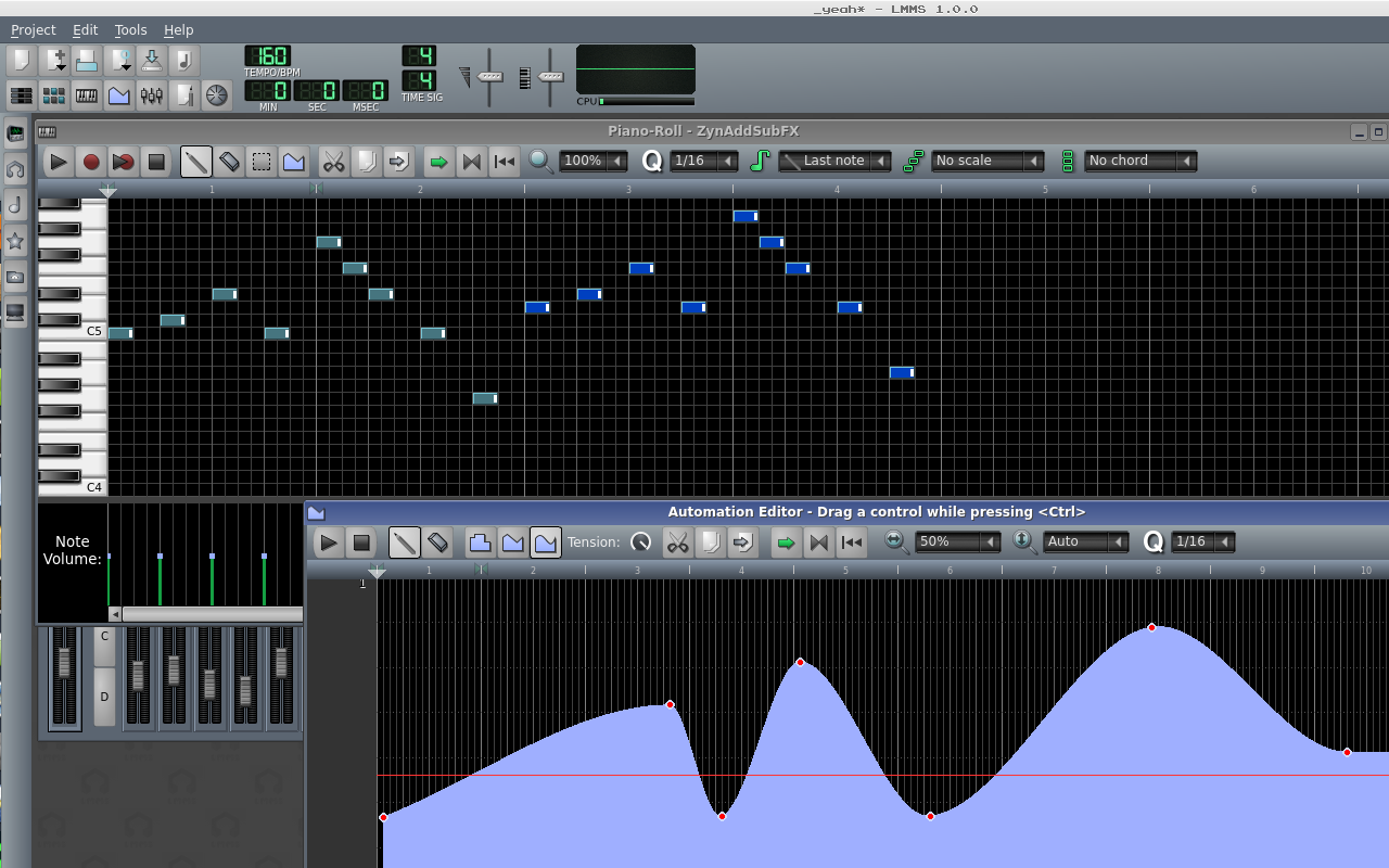 LMMS — PianoRoll + AutomationEditor