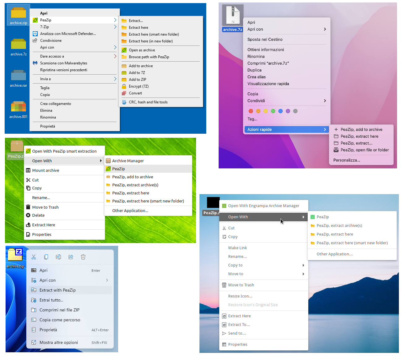 PeaZip — Context menu: Windows 10, Windows 11, Linux, BSD, macOS