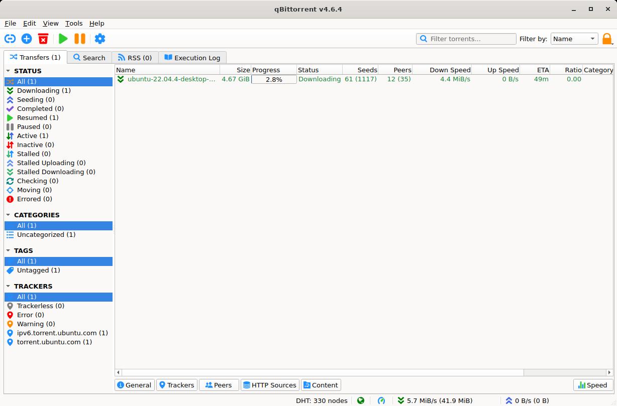 qBittorrent — Main window (General tab collapsed)