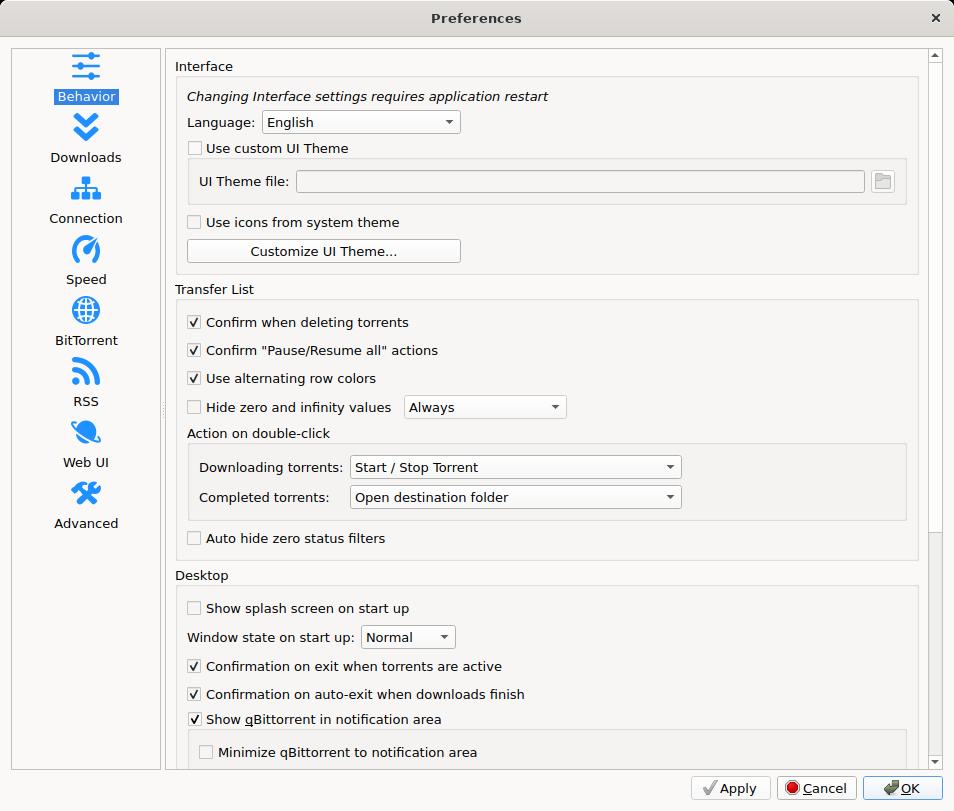 qBittorrent — Options dialog