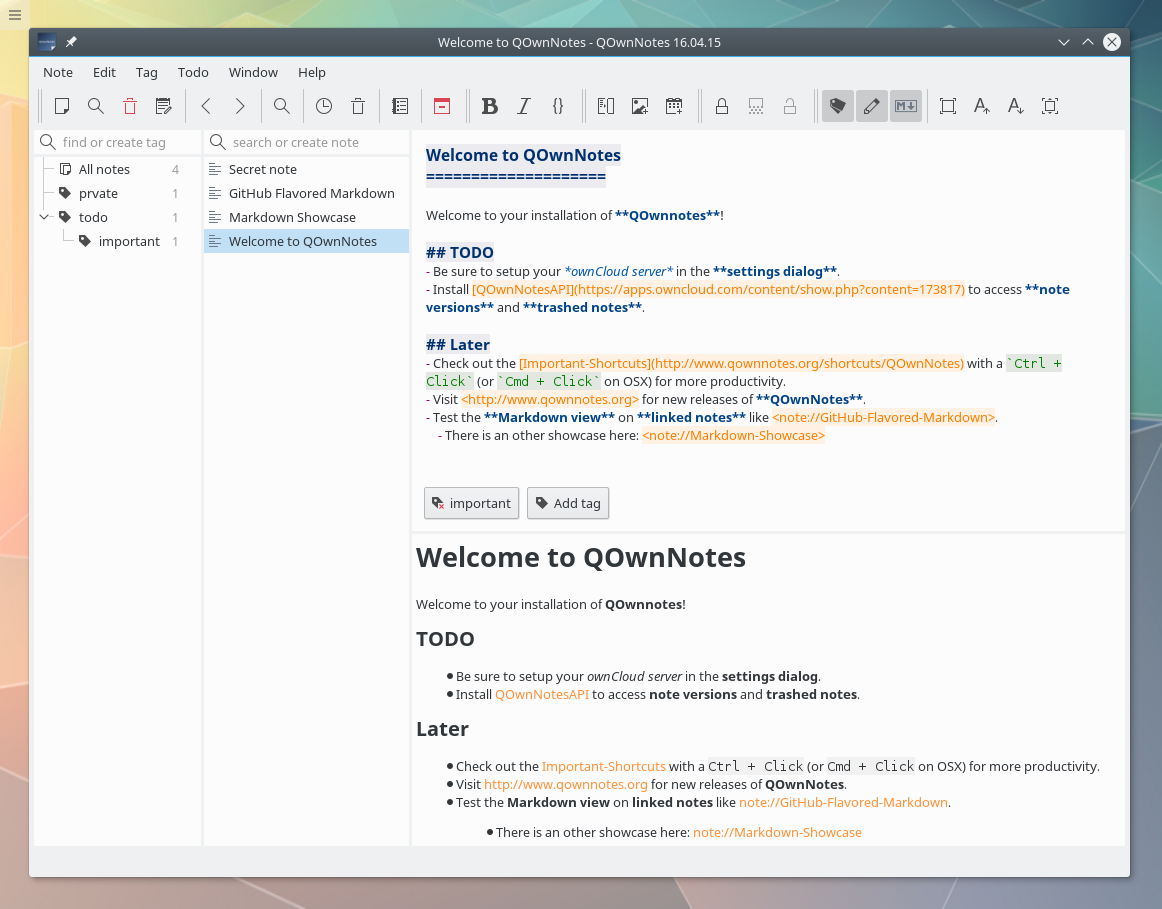 QOwnNotes — QOwnNotes main screen (vertical)
