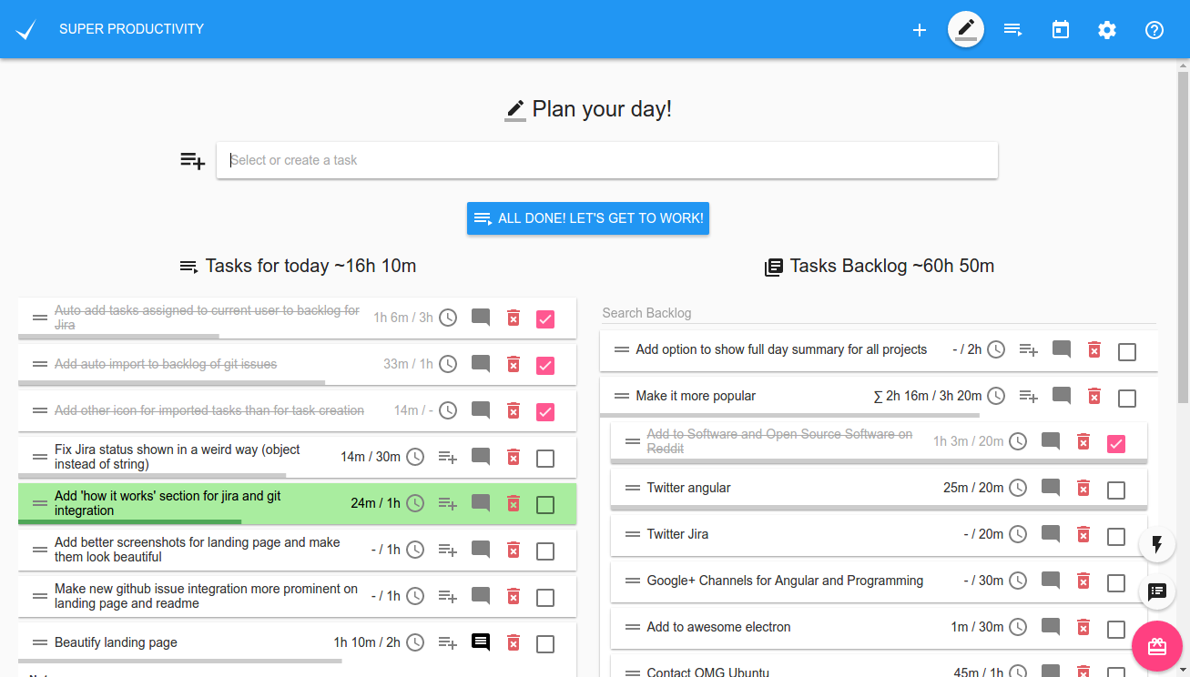 Super Productivity — Daily Planner
