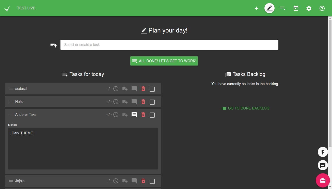 Super Productivity — Daily Planner Dark