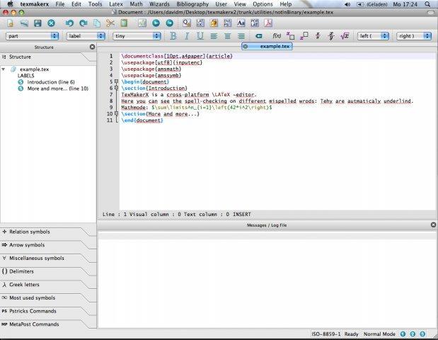 TeXstudio — example.tex on Mac