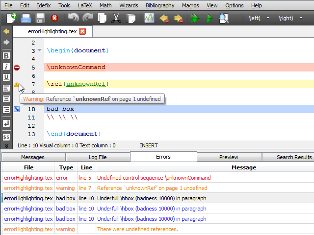 TeXstudio — Error Highlighting
