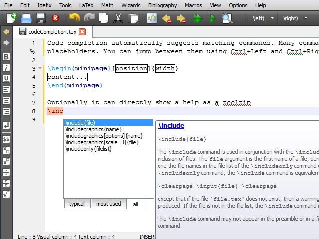 TeXstudio — Code Completion