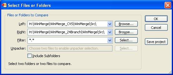 WinMerge — Open dialog is only one of many ways to open files