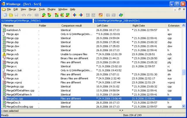 WinMerge — Folder compare shows all file and subfolders difference